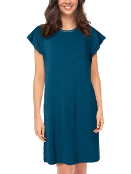 Lady Avenue Soft Bamboo Big Shirt W Shortsleeve Versch.kleure/Patroon,Blauw