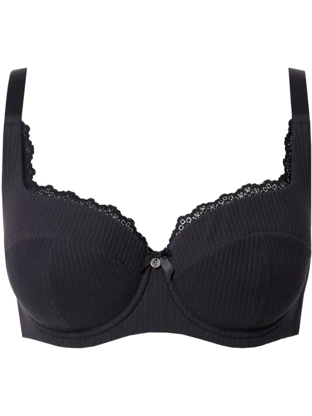 Ulla Popken Dames - Balconettebeha zachte cups balconettebeha ajour - Zwart