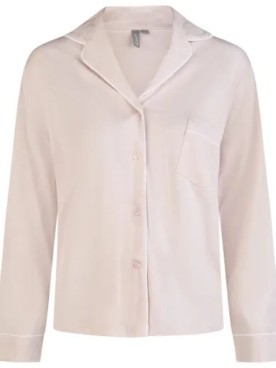 By Louise Dames pyjama set lang modal met knoopsluiting Roze