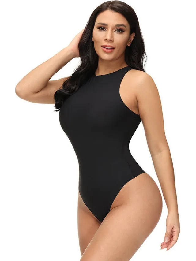 Wow Peach Casual Bodysuit - Ronde Hals - Zomer - Comfort - Sexy - Stijlvol - Zwart - Large
