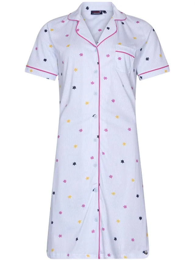Rebelle Dames Nachthemd Rebelle - Relax - Bio Katoen - Doorknoop blauw