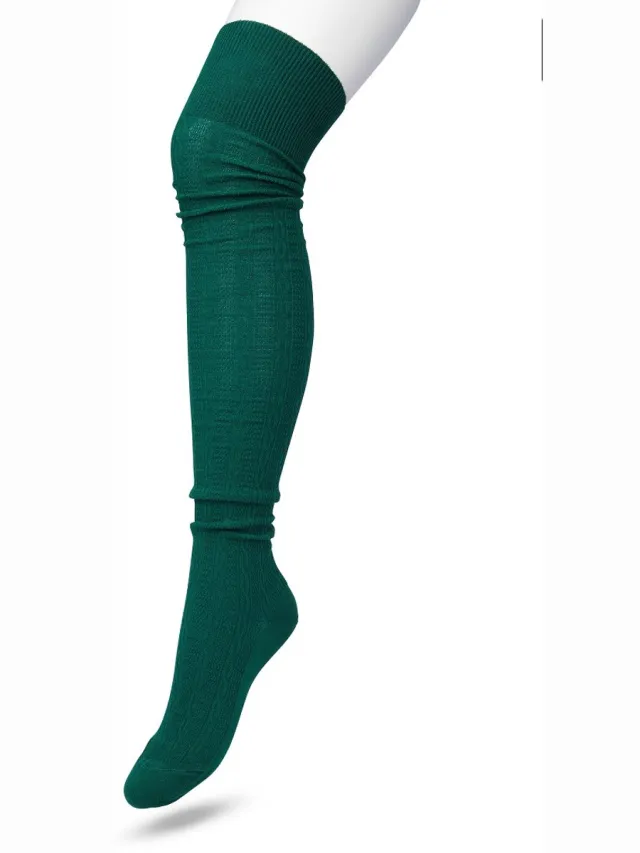 Bonnie Doon Bio Kabel Overknee kousen Dames Donker Groen - Klassiek Kabel patroon - Biologisch Katoen - Comfort - Classic Cable Overknee sokken - OEKO-TEX - Gladde Naad - Kniekousen - Duurzaam Huidvriendelijk - Trekking Green - P53498.380