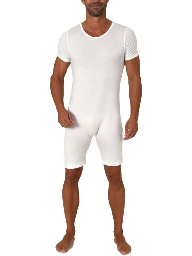 Normann Zorgbody met korte mouwen – unisex – met diagonale ritssluiting op de rug weiss