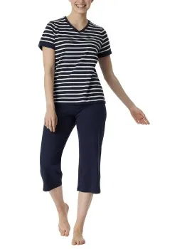 Schiesser Women Three Quarter Pyjamas Versch.kleure/Patroon,Wit,Blauw,Grijs