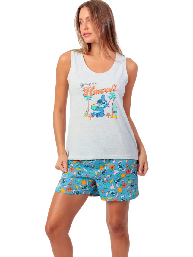 Admas Stitch Beach Disney pyjamaset grijs