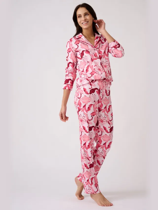 Damart Pyjama met knopen van satijnstof - Dames - Roze - 42-44 (M)