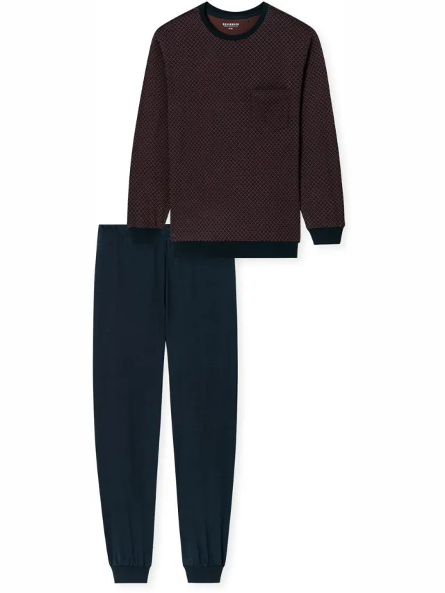 Schiesser Pyjama lang - Heren - Pyjamas roodbruin