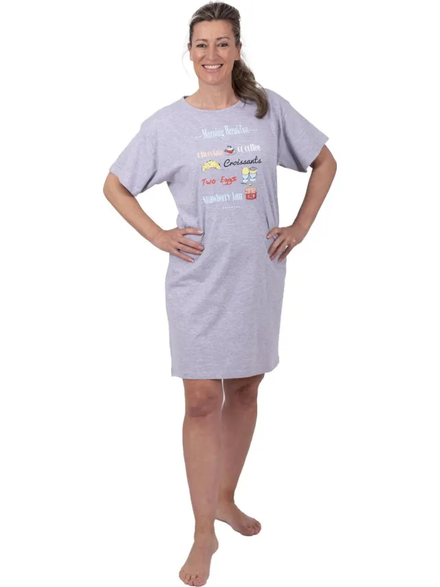 Amantes Nachthemd Dames - slaapshirt - korte mouw - grijs melange