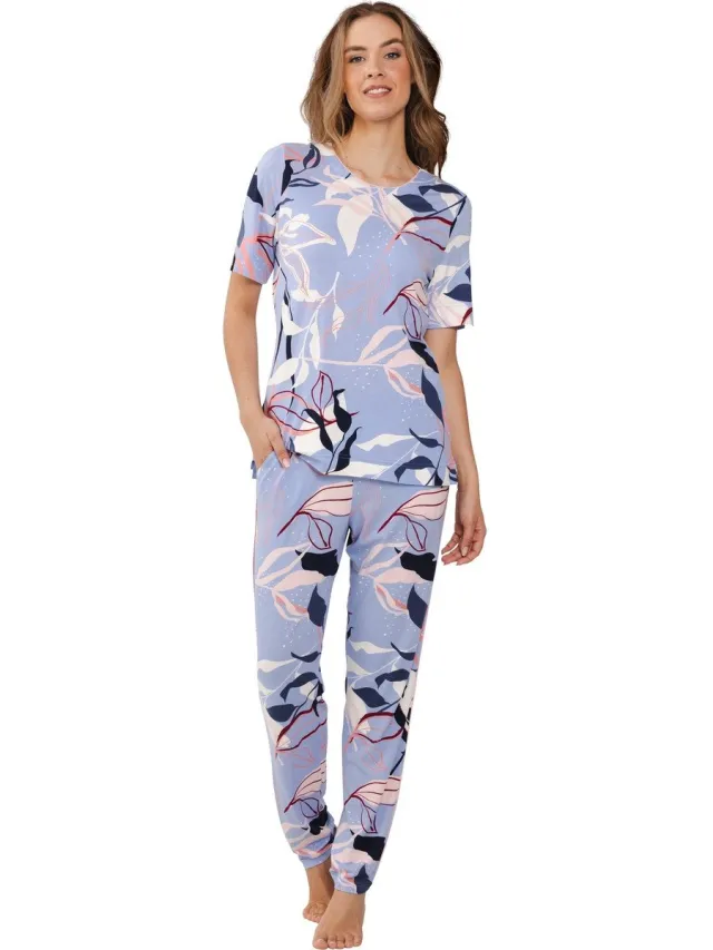 Pastunette Premium Pyjama Artistic Floral - EcoVero Viscose - Blauw