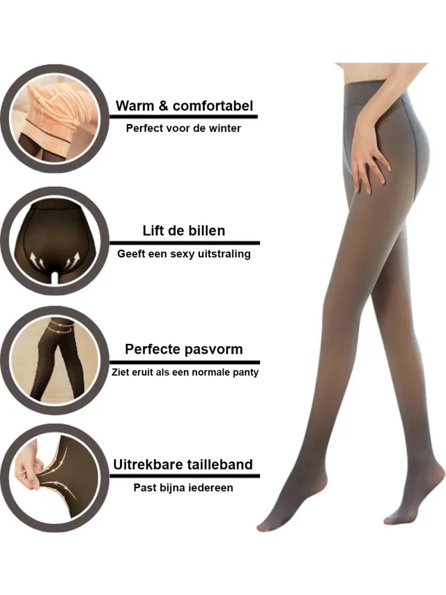Sorprese Fleece Panty - Thermo Panty L/XL - Huidskleur Doorschijnend - Fleece Panty - Warme Panty - Fleece Legging Zwart