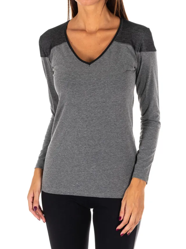 Rossoporpora Dames t-shirt met lange mouwen en V-hals Grijs