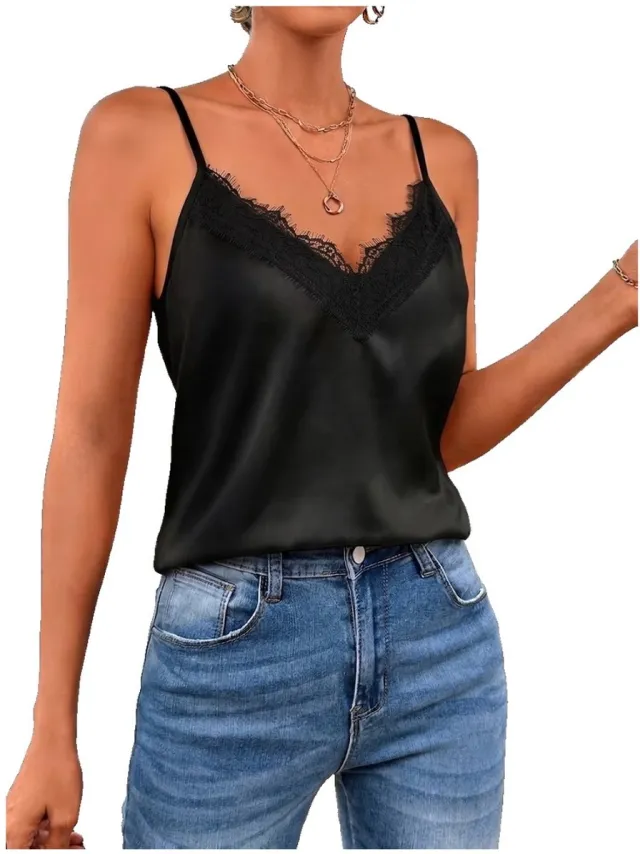 Currero Top Met Kant Dames - Topje - Kleding - Shirt - Blouse - Kort - Volwassen - Zwart