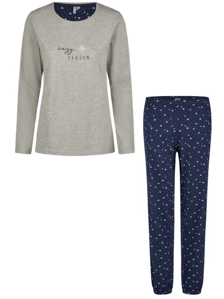 By Louise Dames pyjama set lang katoen grijs Veelkleurig