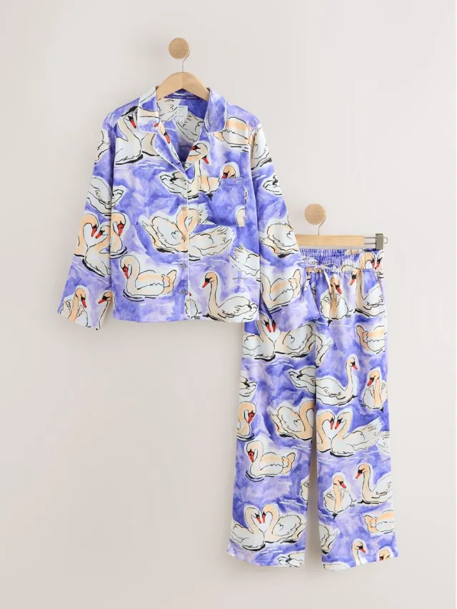 Next Dames - Satijnen pyjama met knoopsluiting - Paars