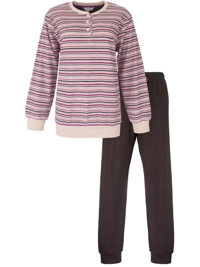 Tenderness Dames Pyjama - Lange Mouwen - Badstof - Beige
