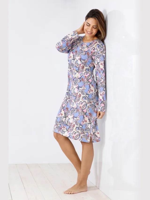 Hajo nachthemd paisley bloem - Blauw - Maat - 36/38