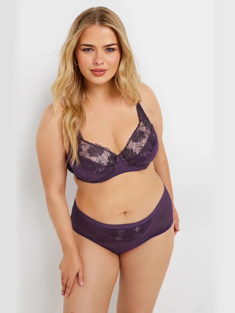 Yours Set Van Twee Paar Slips Met Kanten Inzet In Paars/Zwart-44, foto 3