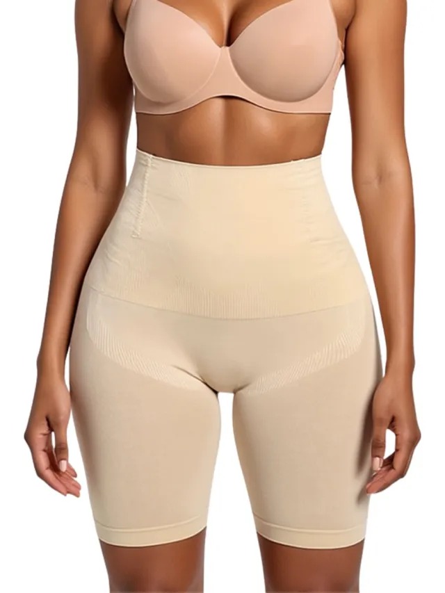 Shapetape Corrigerende High Waist Short - Corrigerend Broekje - Beige - Corrigerende Boxershort Dames - Ultrazacht - Corrigerend Ondergoed - Dames Boxer - Naadloos Ondergoed Dames - Corrigerende Broek - Shapewear Dames - Dames Short