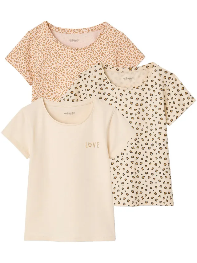vertbaudet Set van 3 meisjesshirts met korte mouw beige