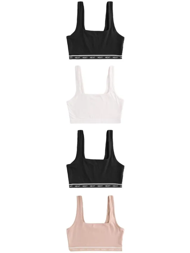 Next Dames - Set van 4 cropped Ultimate Comfort beha's van katoen met logo - Zwart