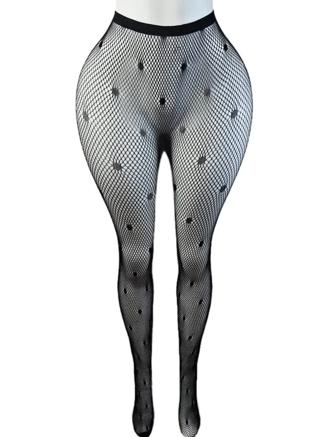 BamBella ® - Panty -Onesize - gaas maillot dunne pantys Dames - Onesize - lingerie van kant zwart gothic stippen