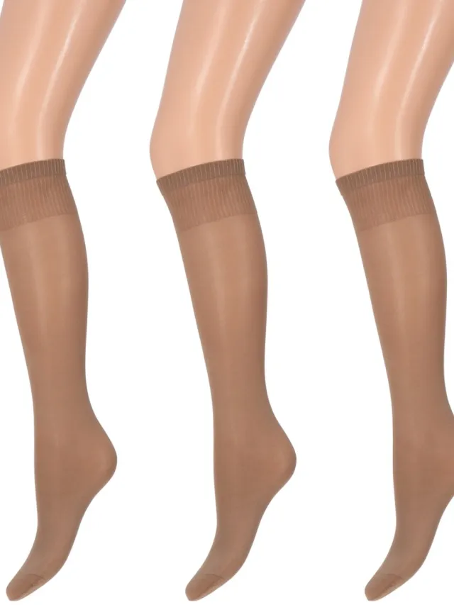 Marianne Dames Kneehighs Shiny Panty - 35Den - 3-Pack - Maat One Size - Muscat Muskaat