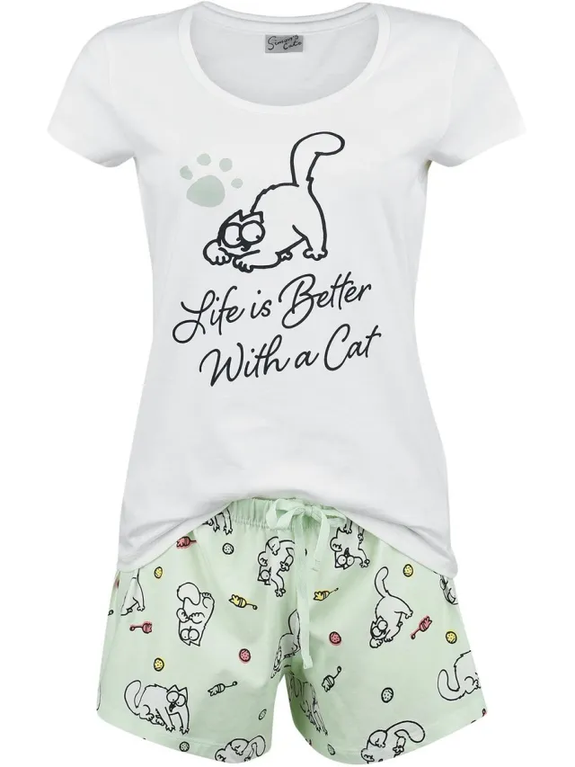 Simon's cat Life Is Better With A Cat Pyjama meerkleurig Katoen multicolor