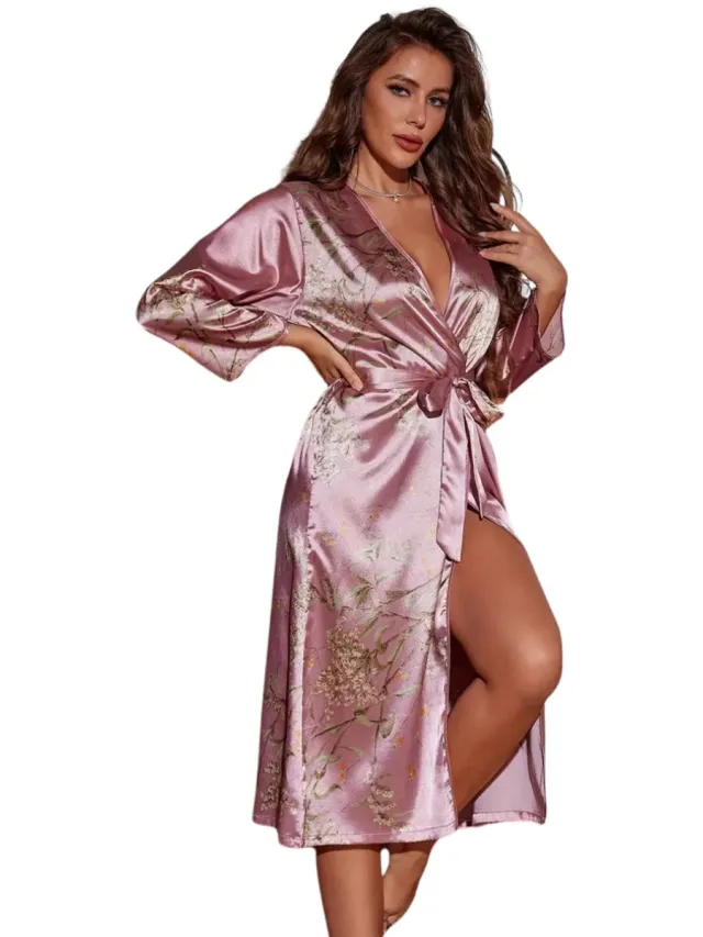 Nivard Satijnen Badjas Dames - Kimono - Kamerjas - Satijn - Ochtendjas - Pyjama - Roze