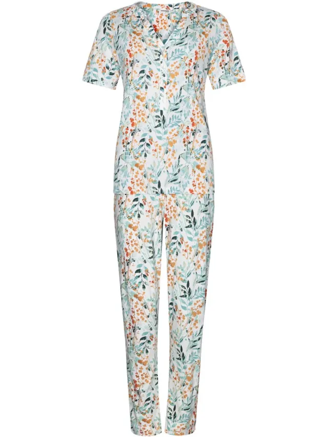 Pastunette Premium Pyjama Watercolor Leaves - Katoen/Modal - Wit/Multi