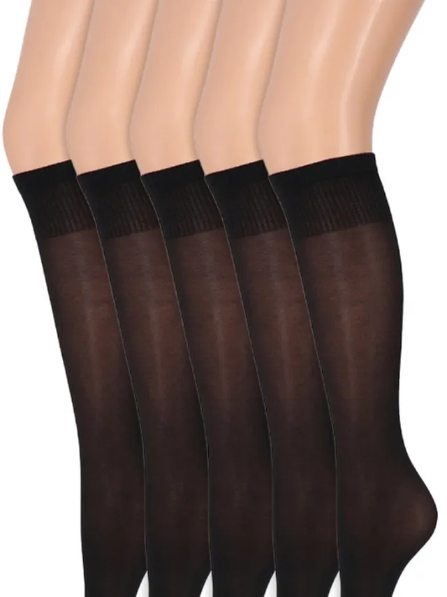 Marianne Glans pantykousen | Kniekousen | 35 Denier | Merk: Marianne | One Size | Kleur: Zwart | 5 Paar