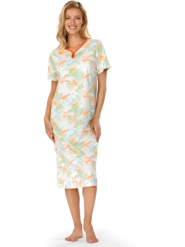 Comtessa Ascafa Nachthemd 'Sea Star' - Dames Nachthemd - Korte Mouw - 115cm Oranje