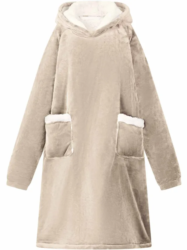 vidaXL Deken hoodie Beige L Fleece en Flanel
