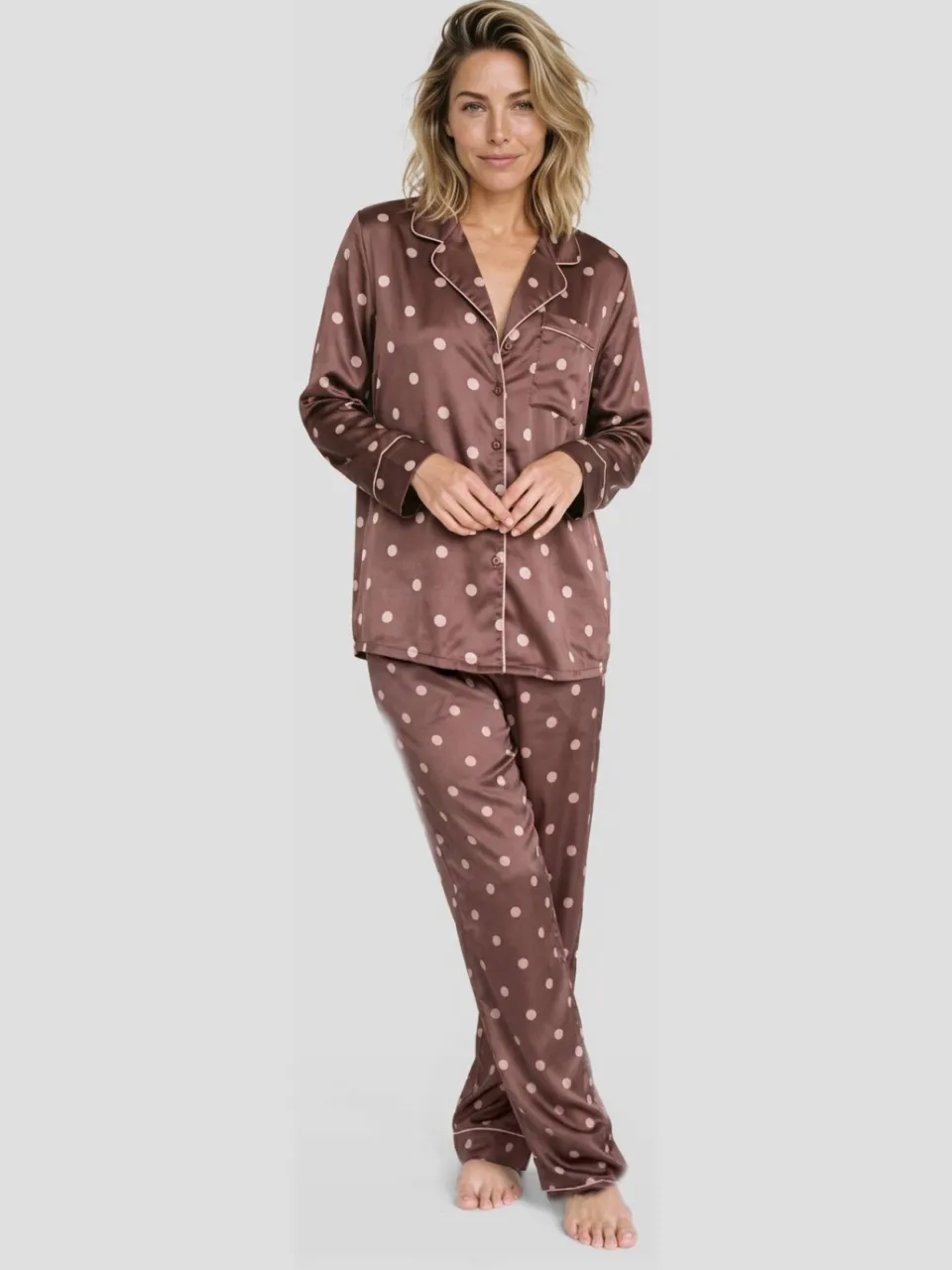 Dreamcovers satijnlook pyjamaset bruin oudroze, foto 3