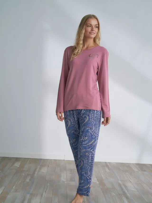 Pijadore Pyjama Set Voor Dames, Lange Mouwen Roze