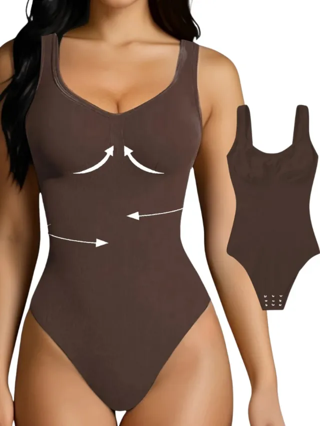 100 Bodysuit Dames - Jumpsuit - Corrigerend Ondergoed - Body plunge - Lingerie - Setje Vrouwen - Koffie
