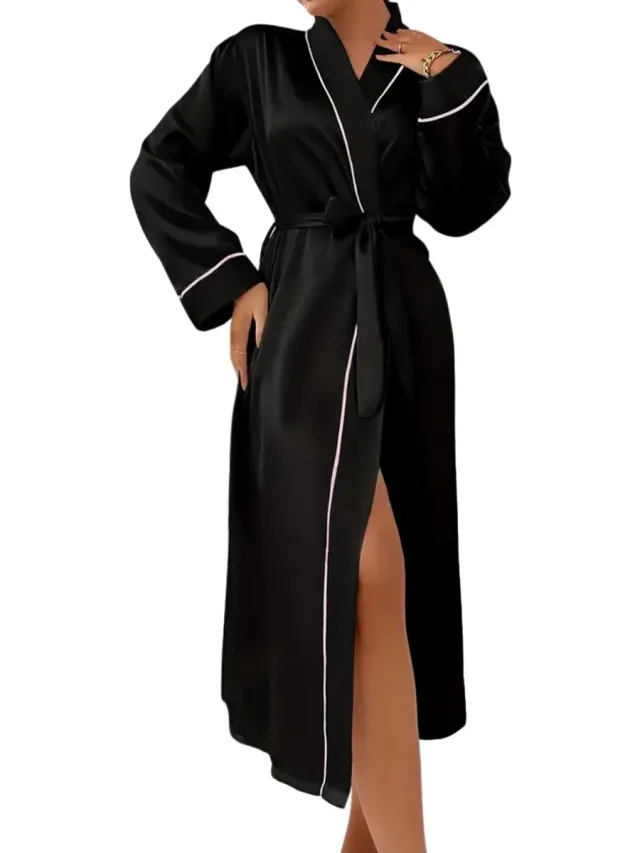 Nivard Satijnen Badjas Dames - Kimono - Kamerjas - Satijn - Ochtendjas - Pyjama - Zwart