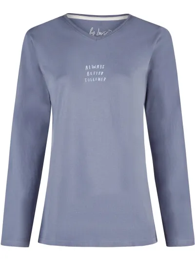 By Louise Dames pyjama set lang v-hals donkerblauw gebloemd