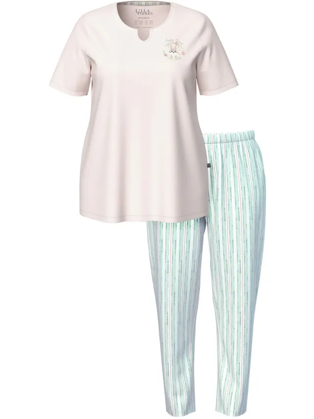 Ulla Popken Dames - Pyjama haas tuniekhals korte mouwen - Roze - Maat 42+