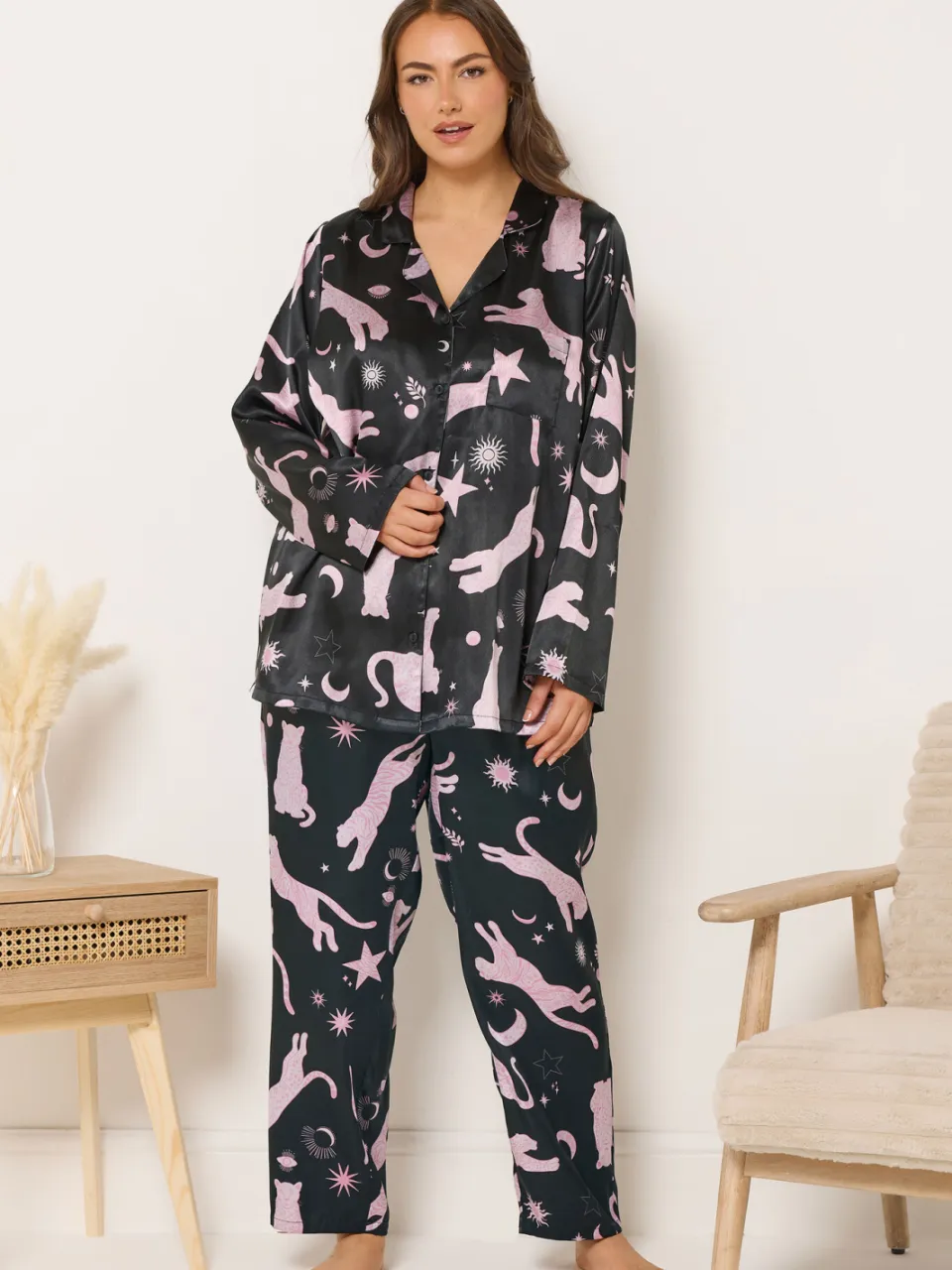 Yours Marineblauwe Luipaard Satijnen Pyjamaset-52, foto 2