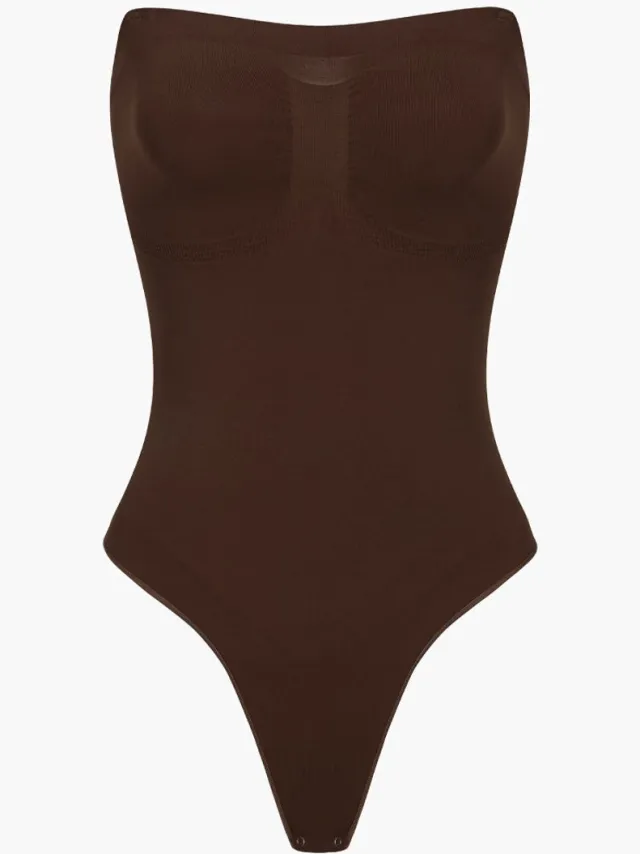 cfab Strapless corrigerende bodysuit met koord - Bruin - 2XL - Corrigerende Body - Naadlos - corrigerend ondergoed dames