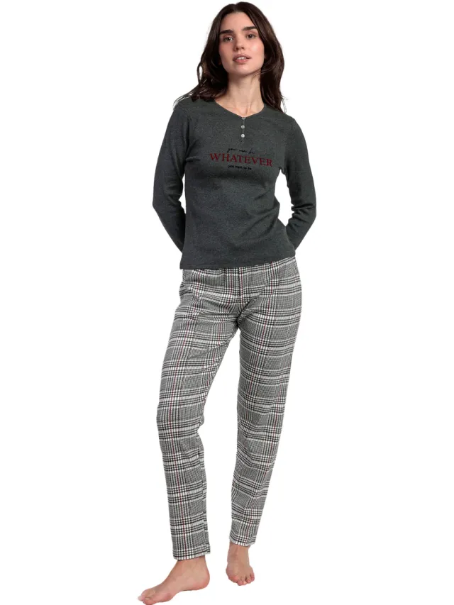 Admas Houndstooth pyjamaset grijs