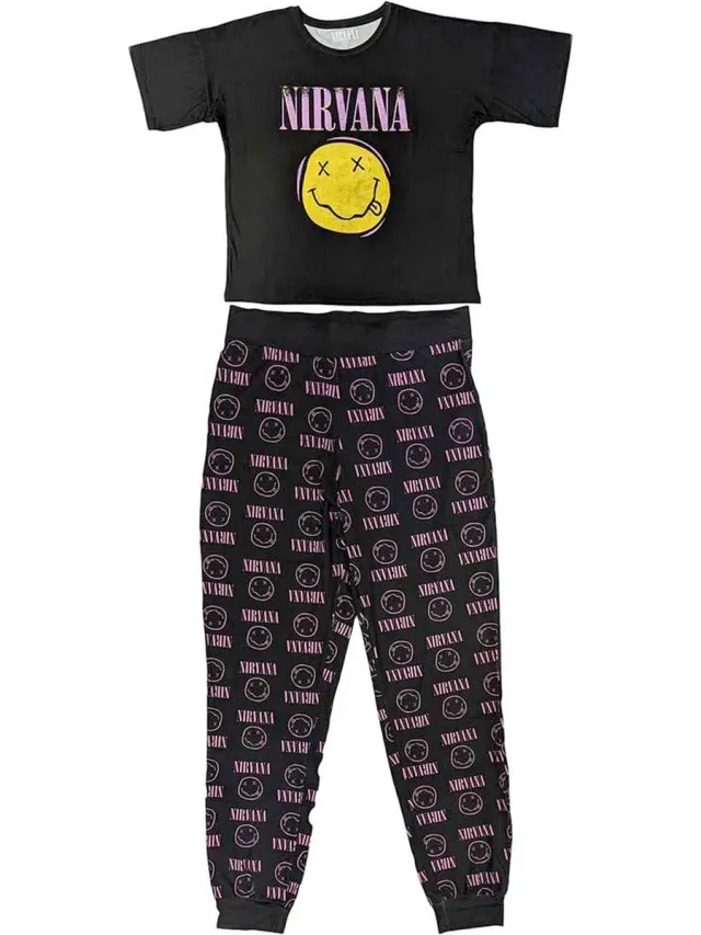 Nirvana Xerox Smile Pink Pyjama - L - Zwart