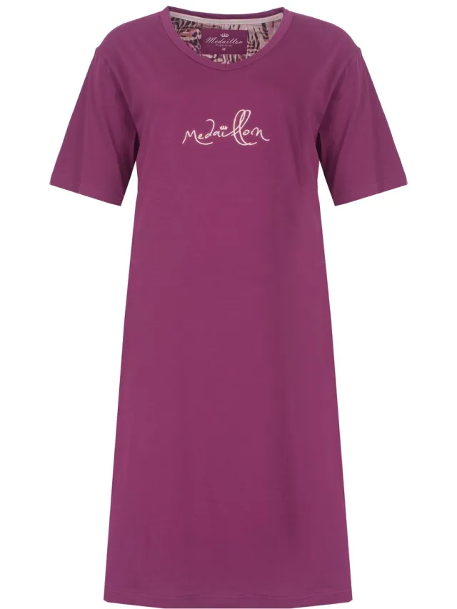 Medaillon Dames Nachthemd - Korte Mouwen - Violet Fuchsia