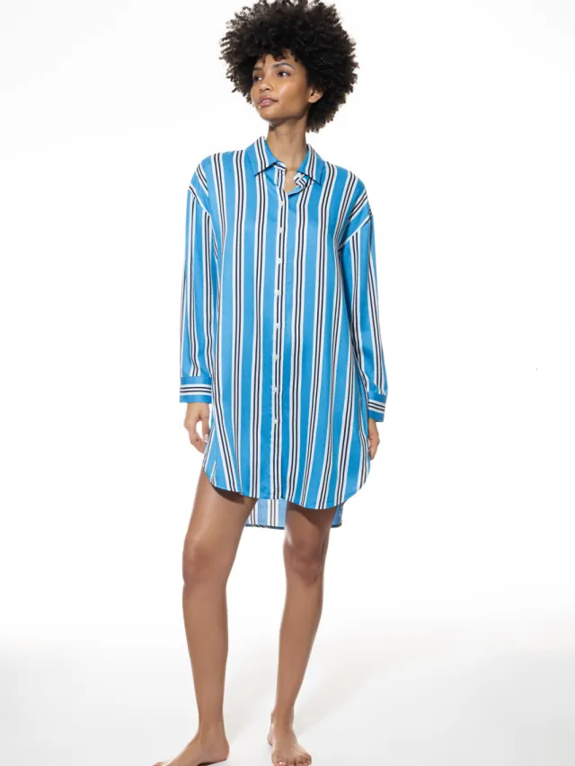 Mey Nachthemd lange mouwen Serie Calming Stripes Blue Atmosphere blauw