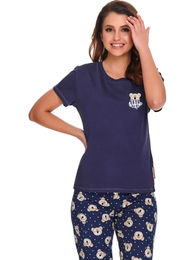 Doctor Nap Katoenen Pyjama Dames Volwassenen | Korte Mouw Lange Broek | Pyama Dames Volwassenen | Bears Cosmos PM.9910 Donker Blauw
