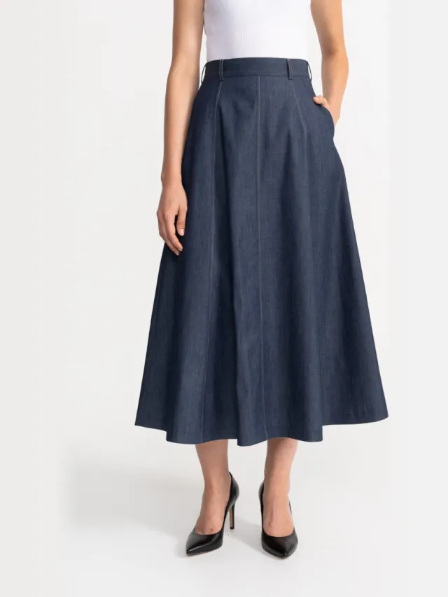 De IONESCU dames vegan Denim Midirok Dorna Blauw, foto 2