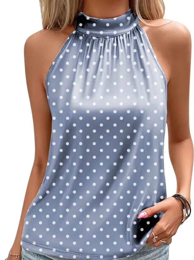 Currero Topje Dames Polkadots - Mouwloze Top - Singlet - Kleding - Shirt - Blouse - Kort - Volwassen - Lichtblauw