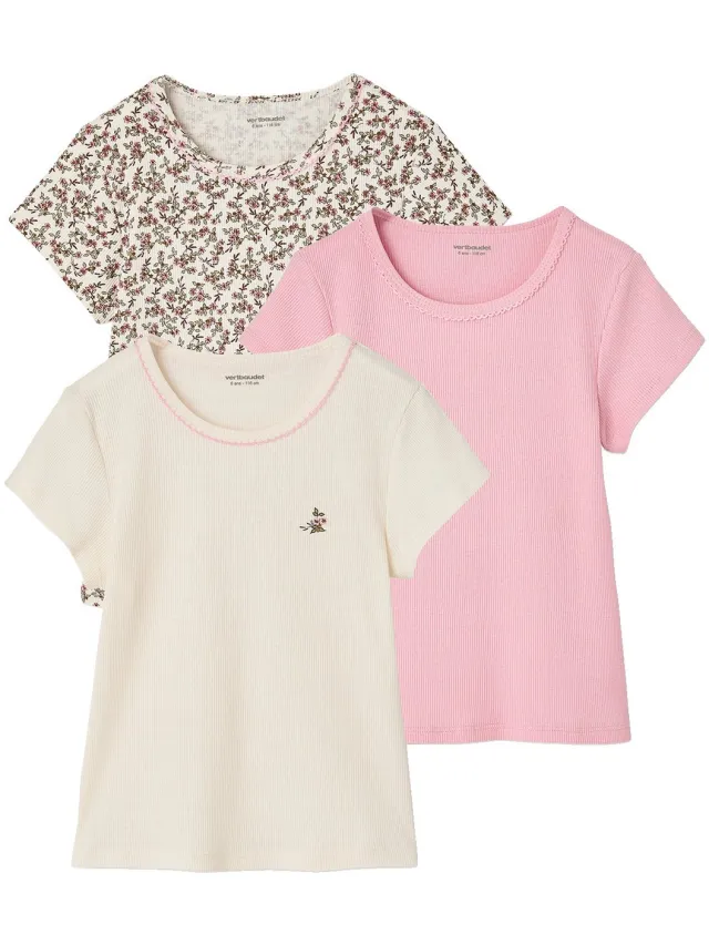 vertbaudet Set van 3 T-shirts met korte mouwen beige