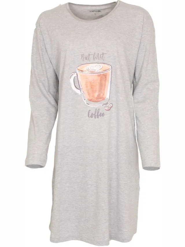 Temptation Dames Nachthemd/Bigshirt Grijs Melange Maat