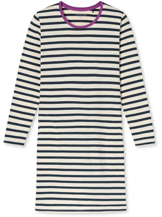 Schiesser Dames Nachthemd lange mouw - Casual Essentials - 48 - Blauw
